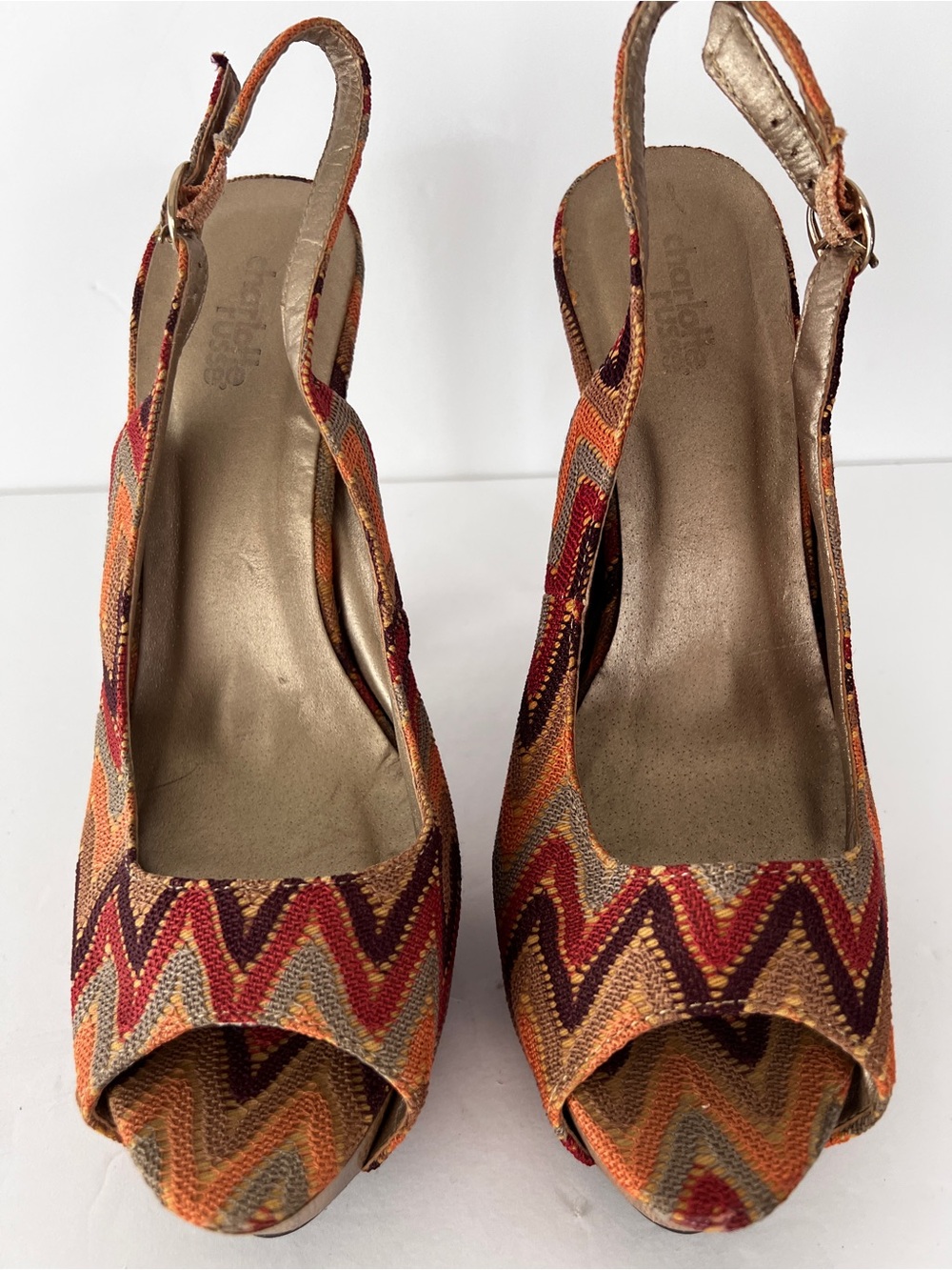 Charlotte Russe Boho Platform Slingback Heels Size 9 Chevron Tribal Wood Heel